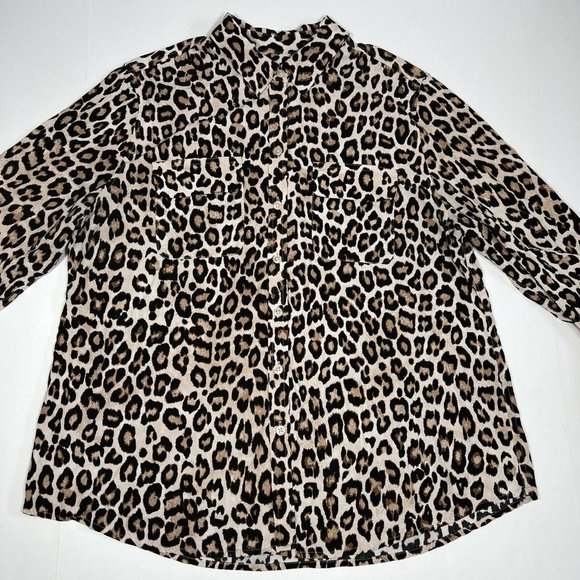 Chicos Petites Button Down Blouse Size 2P / PL Modal Blend Leopard Animal Print - Picture 7 of 11